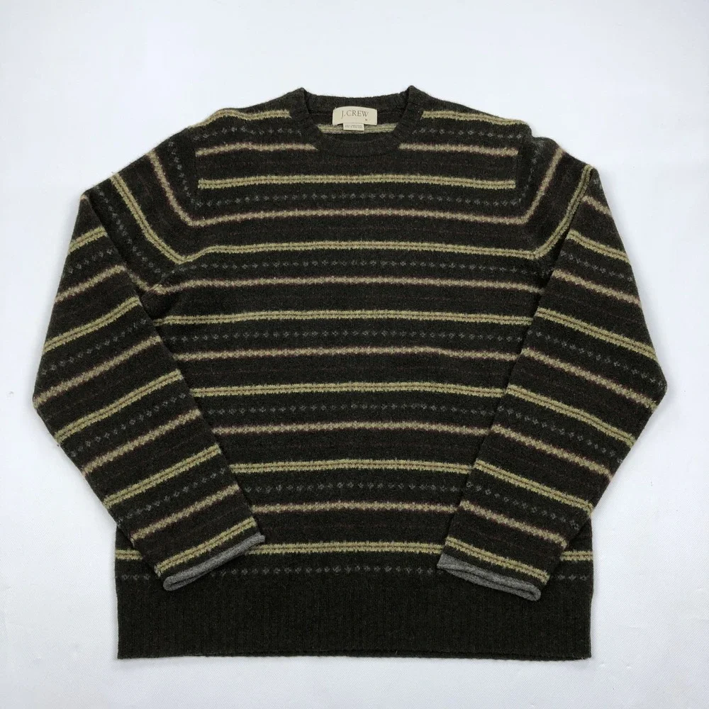 J. Crew Men's M Lambswool Fair Isle Pattern Crew Neck Sweater Vintage Stripe